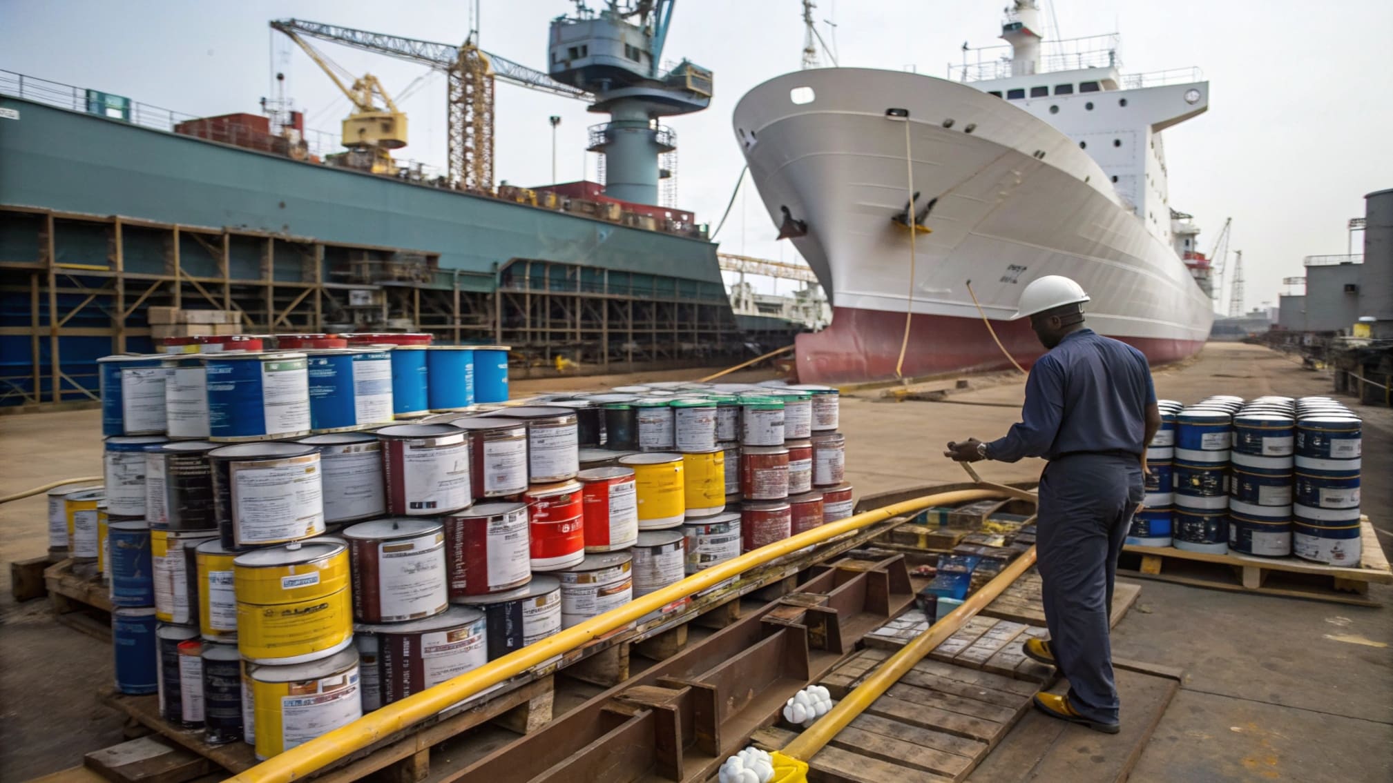 Choosing Your Marine Paint Various types of marine paint cans lined up