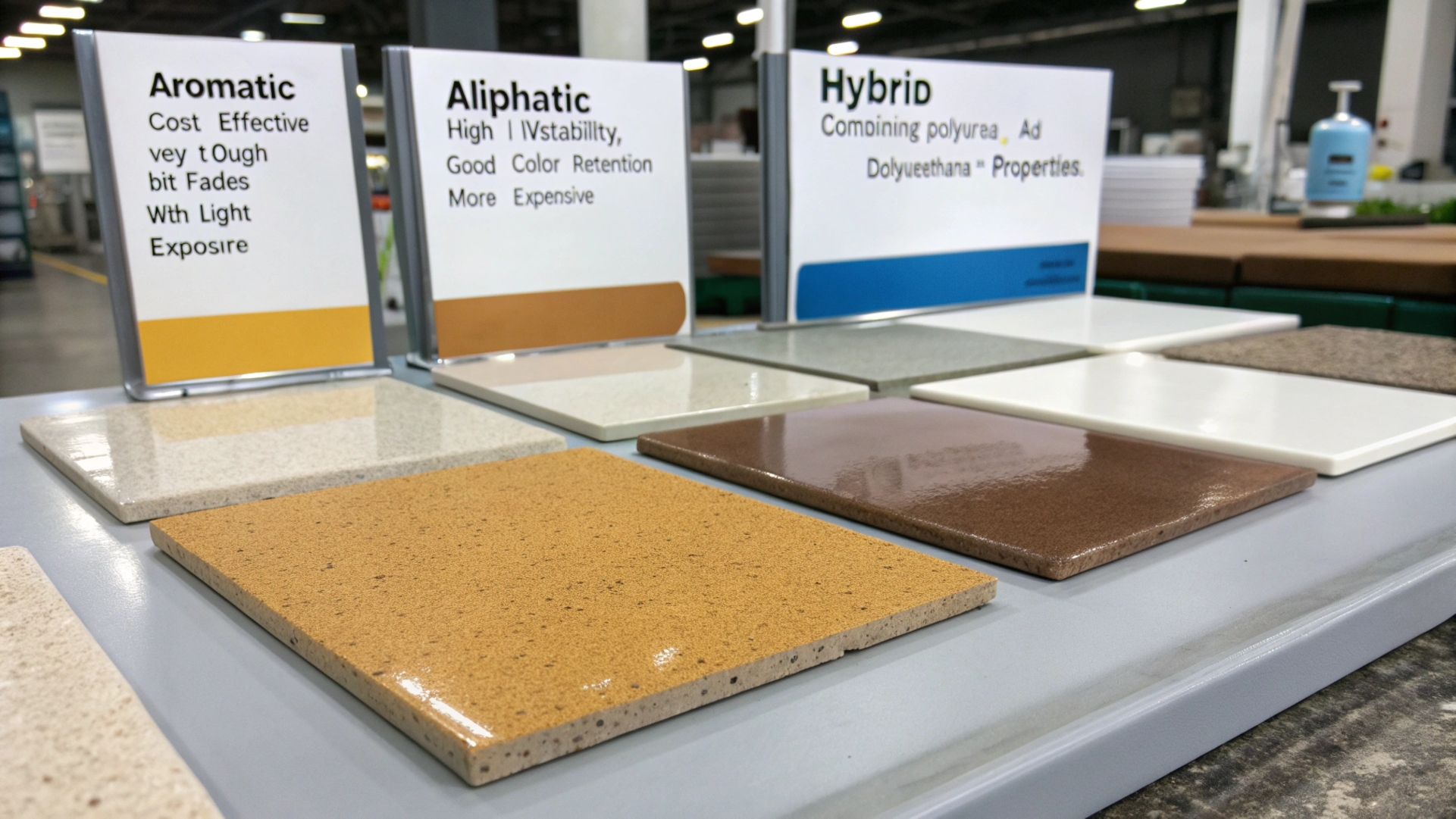 Comparison of UV exposed aromatic (yellowed) vs aliphatic (stable) polyurea
