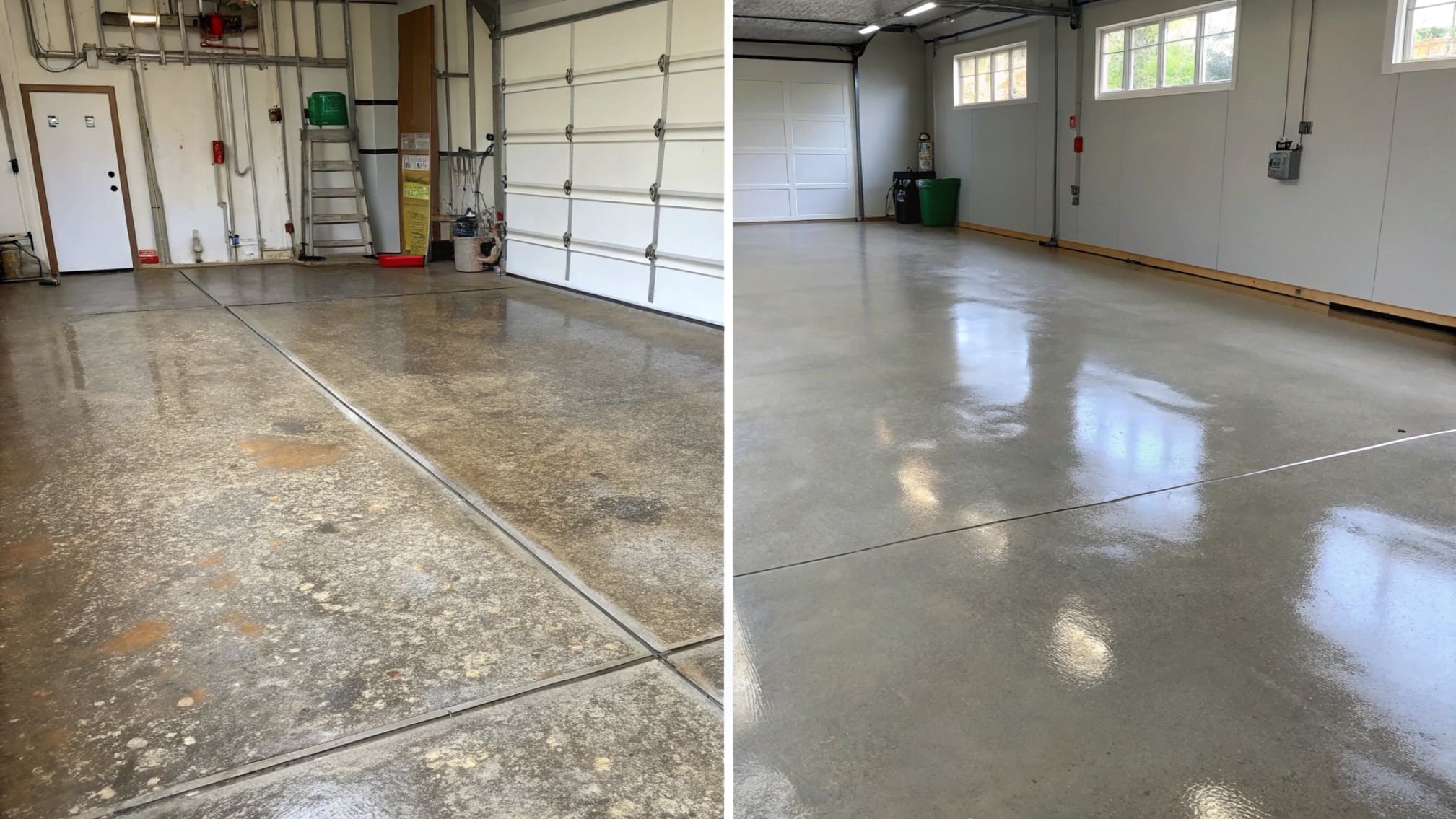 Professional application of polyaspartic coating on a garage floor