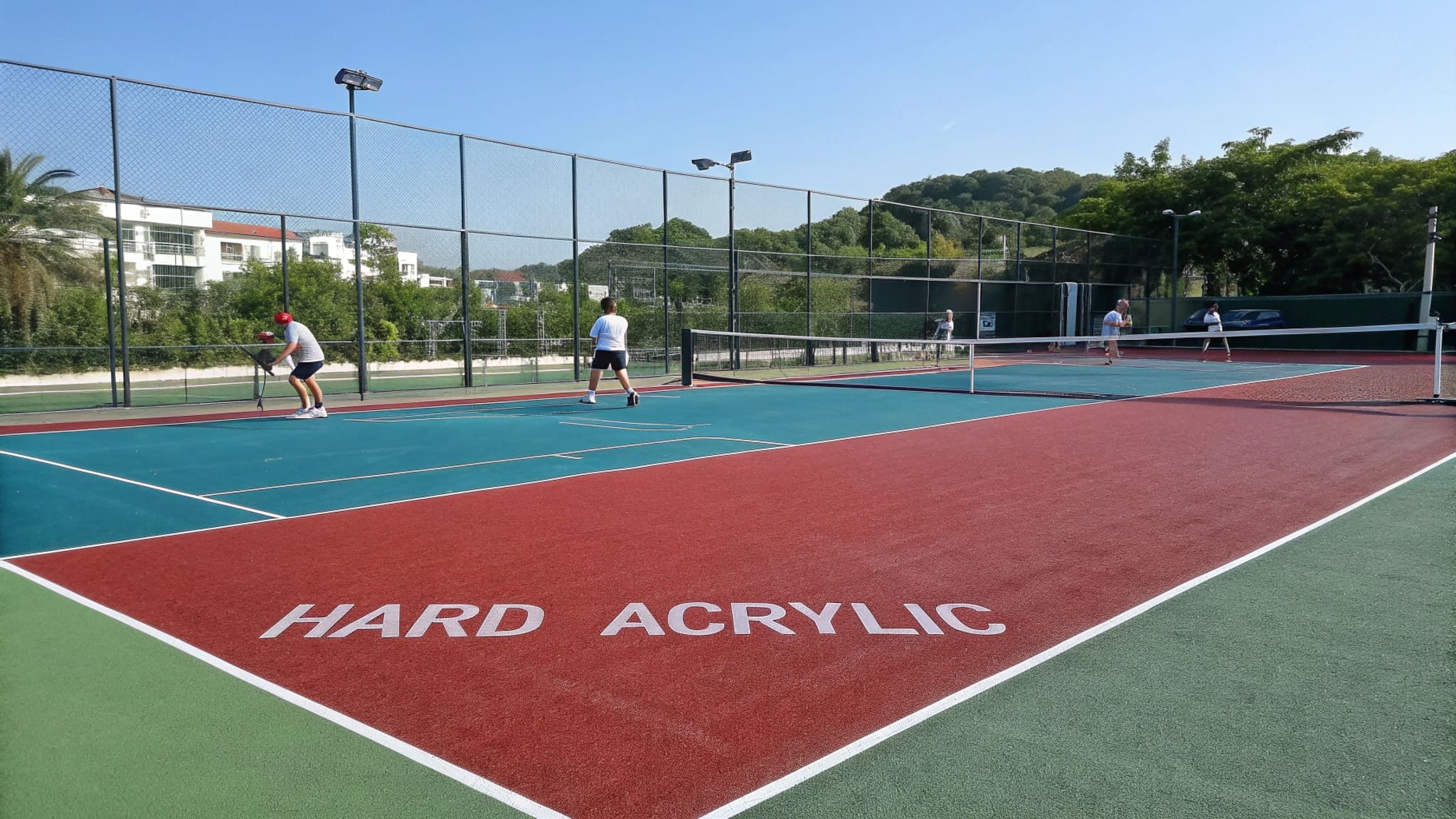 Hard Acrylic tennis court surface during application or play