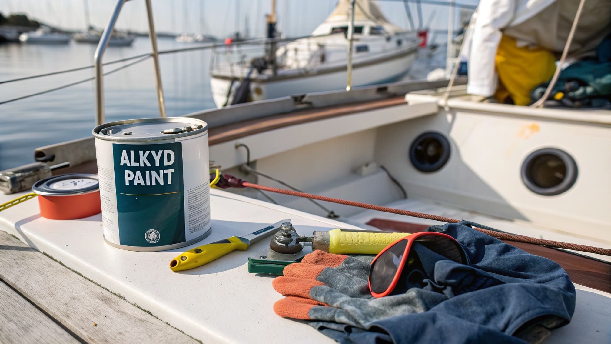 Alkyd Paint Application on Deck Ship deck being painted with alkyd paint