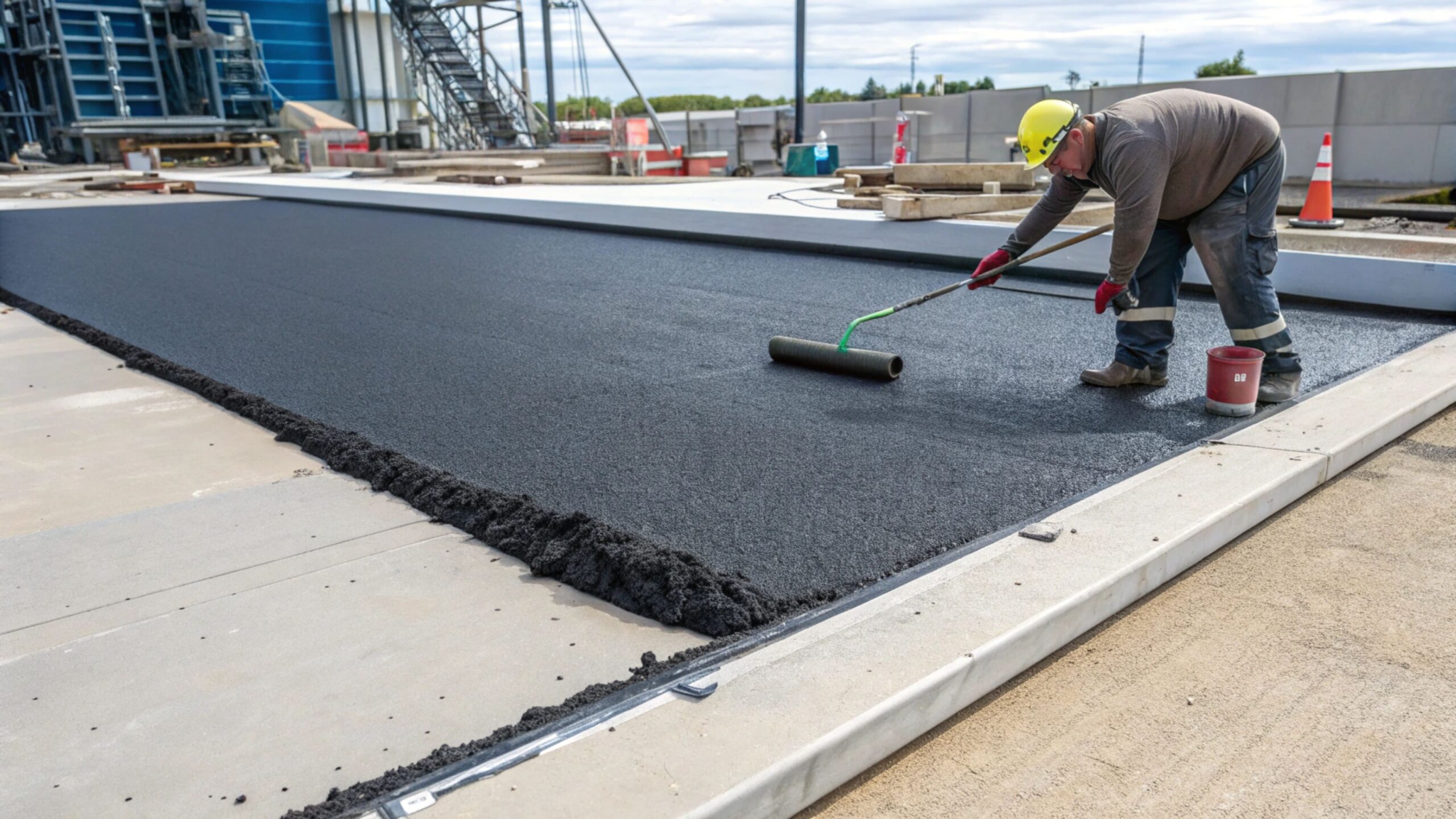 EPDM granules being installed on a prepared concrete base