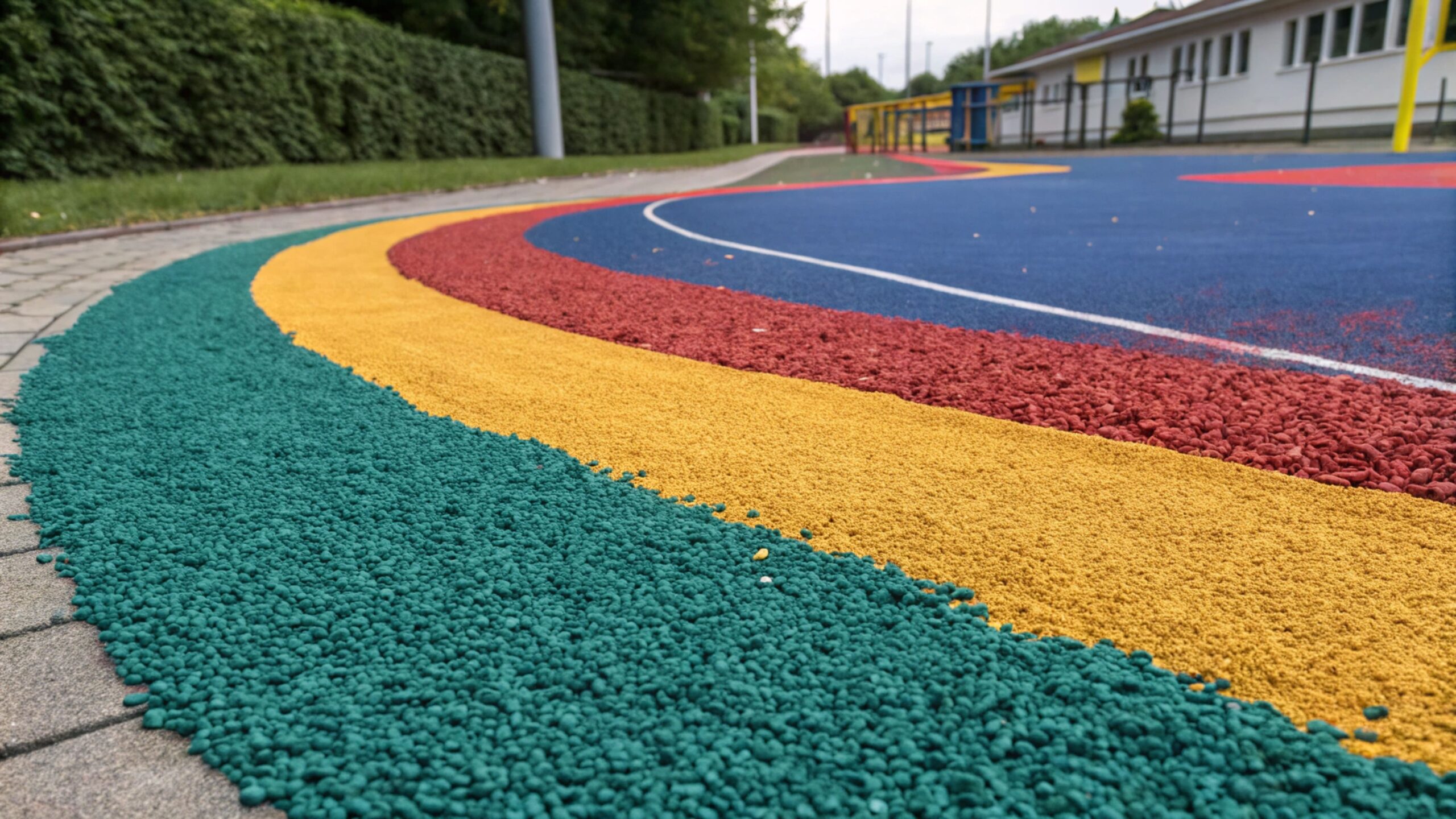 Close-up of EPDM granules held together by a clear binder