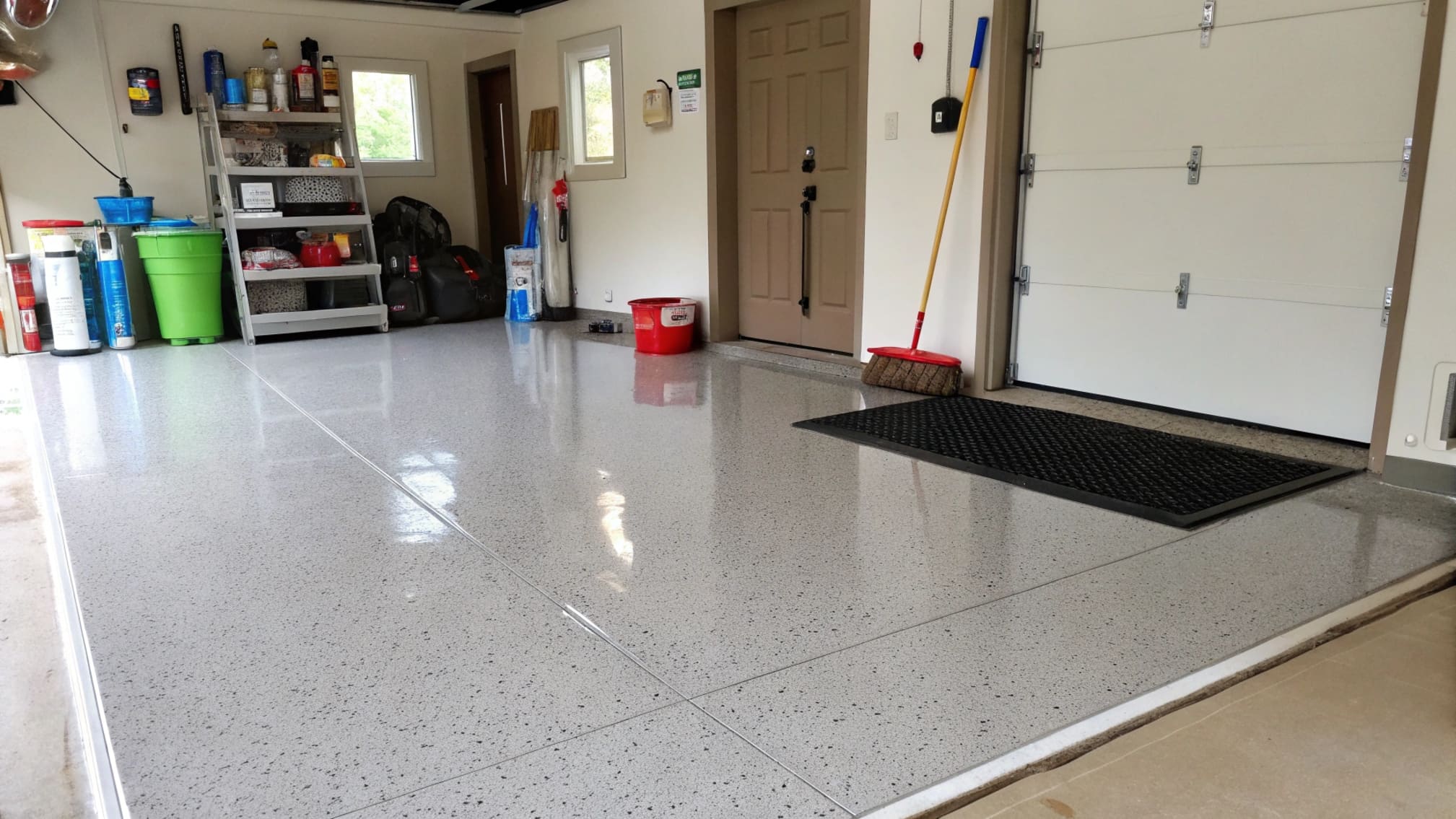Regular maintenance of a polyaspartic garage floor with proper cleaning equipment